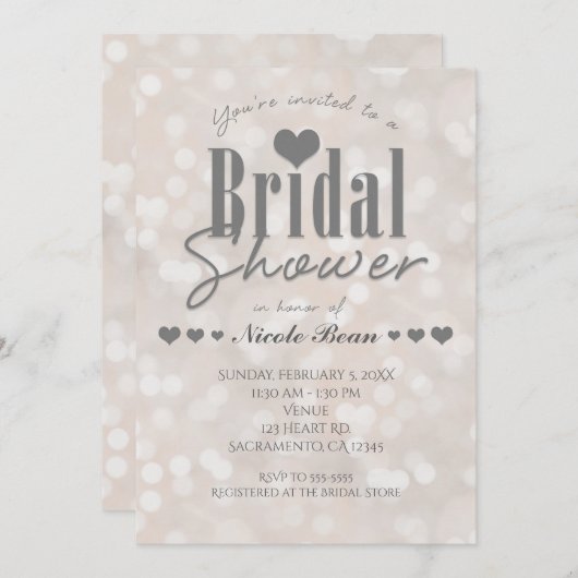 Vrijgezellenfeest Bokeh White Modern Heart Invitat Kaart (Voorkant / Achterkant)