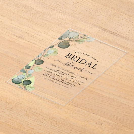 Vrijgezellenfeest botanische eucalyptus rustiek acryl uitnodigingen (Laagn)