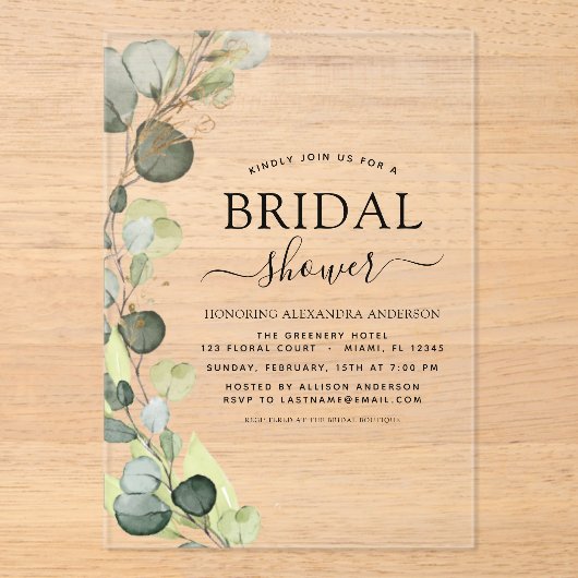 Vrijgezellenfeest botanische eucalyptus rustiek acryl uitnodigingen (Voorkant)