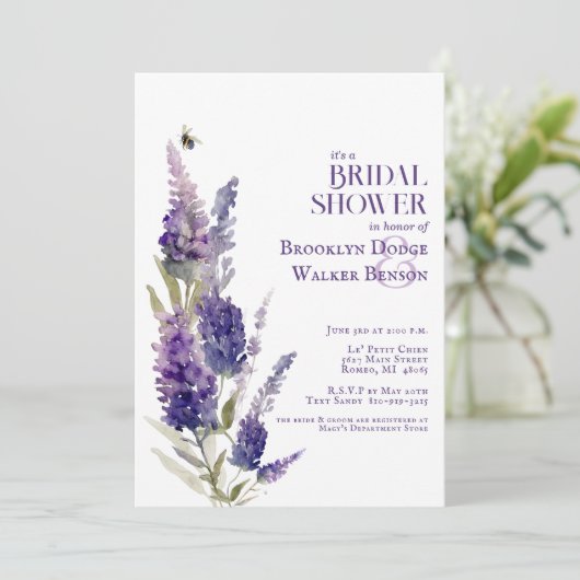 Vrijgezellenfeest Botanische Lavendel Bloemen Paar Kaart (Staand voorkant)