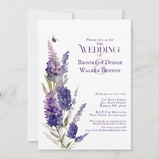 Vrijgezellenfeest Botanische Lavendel Bloemen Paar Kaart (Voorkant)