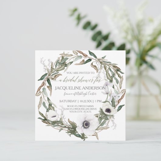 Vrijgezellenfeest Bourgogne Anemone Olijfblad Kran Kaart (Staand voorkant)