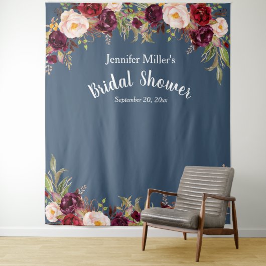 Vrijgezellenfeest Bourgogne Blauw Bloemen Naam Fot Wandkleed (In situ)