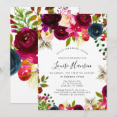 Vrijgezellenfeest, Bourgogne, Blush+Navy Waterverf Aankondiging (Voorkant / Achterkant)