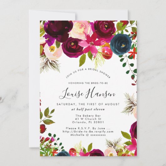 Vrijgezellenfeest, Bourgogne, Blush+Navy Waterverf Kaart (Voorkant)