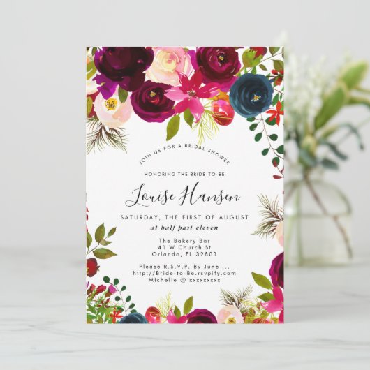 Vrijgezellenfeest, Bourgogne, Blush+Navy Waterverf Kaart (Staand voorkant)