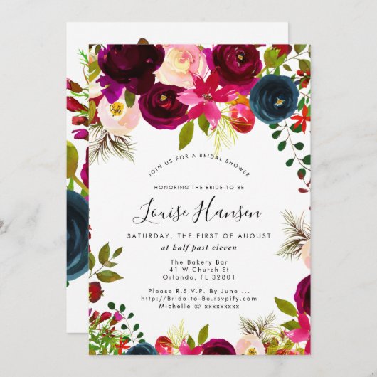 Vrijgezellenfeest, Bourgogne, Blush+Navy Waterverf Kaart (Voorkant / Achterkant)