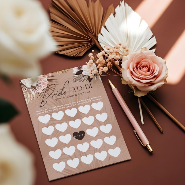 Vrijgezellenfeest Bride-to-be Bingo Chic Boho Flor (Bridal Shower Bride-To-Be Bingo Chic Boho Florals)