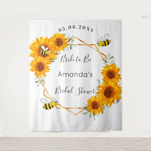 Vrijgezellenfeest Bride tot bijenzonnebloemen wit Wandkleed (Voorkant)