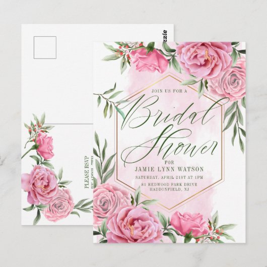 Vrijgezellenfeest | BRIEFKAART  WATERVERF ROZEN (Voorkant / Achterkant)