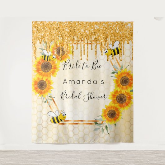 Vrijgezellenfeest bruid tot bijenglitter-zonnebloe wandkleed (Voorkant)