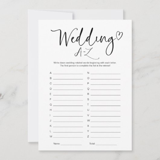 Vrijgezellenfeest bruiloft A-Z spel Kaart (Voorkant)