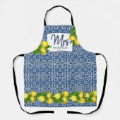 Vrijgezellenfeest bruiloft cadeau blauwe tegels le schort (Voorkant)