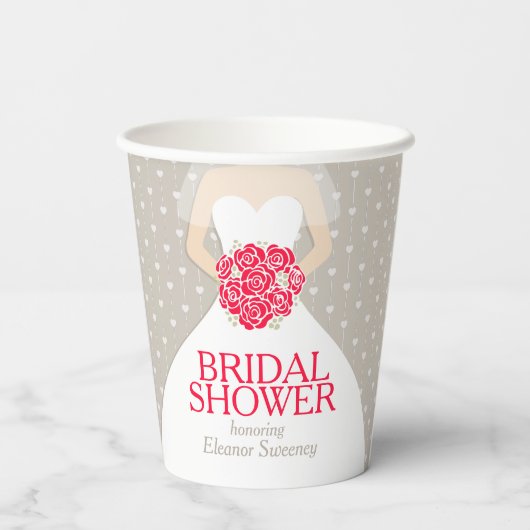 Vrijgezellenfeest bruiloft jurk rode roodbekertjes papieren bekers (Achterkant)