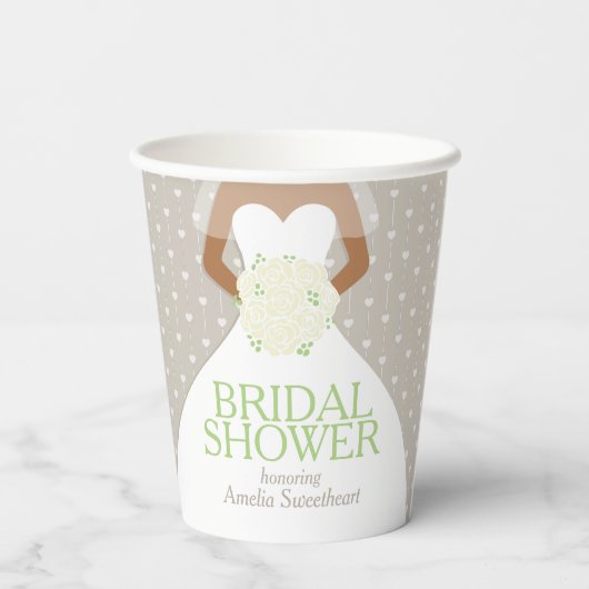 Vrijgezellenfeest bruiloft witte jurk groene rozen papieren bekers (Achterkant)