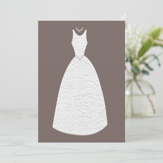 Vrijgezellenfeest Bruin Witte Trouwjurk Uitnodigin Kaart (Staand voorkant)