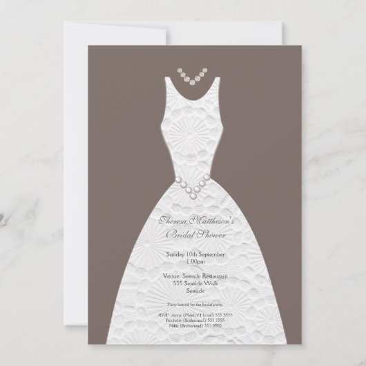 Vrijgezellenfeest Bruin Witte Trouwjurk Uitnodigin Kaart (Achterkant)
