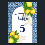 Vrijgezellenfeest bruinblauw en tegels citroen Ama Kaart<br><div class="desc">Vrijgezellenfeest blauwe tegels citroen Amalfi Positano Middellandse Zee,  met vermelding van de huwelijkstabelnummers van de vrijgezellenfeesten partij.</div>