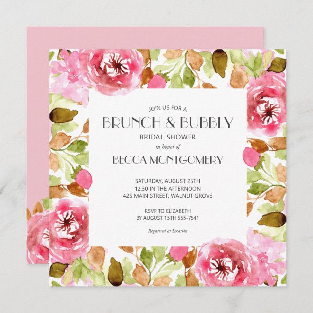 Vrijgezellenfeest Brunch and Bubble Waterverf Invi (Voorkant / Achterkant)