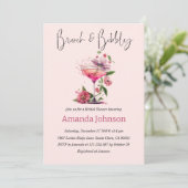 Vrijgezellenfeest Brunch & Bubble Blush Pink Flowe Kaart (Staand voorkant)