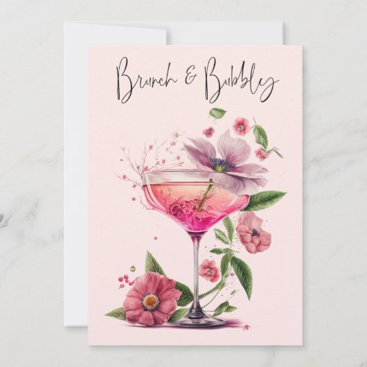 Vrijgezellenfeest Brunch & Bubble Blush Pink Flowe Kaart (Achterkant)
