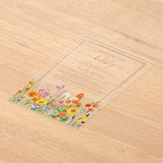Vrijgezellenfeest Brunch & Bubble Boho Wild Flower Acryl Uitnodigingen (Laagn)