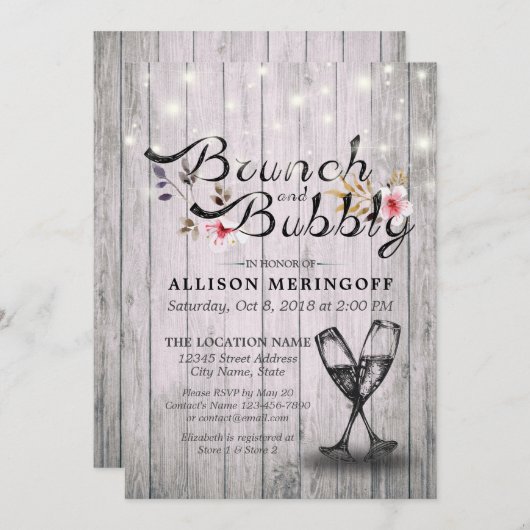 Vrijgezellenfeest Brunch Bubble Champagne Flutes W Kaart (Voorkant / Achterkant)