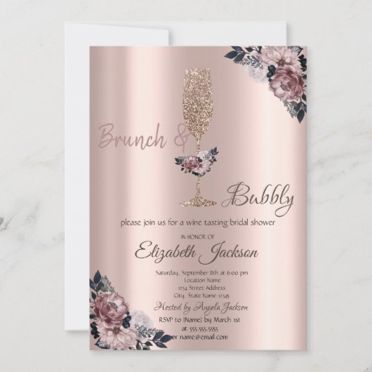 Vrijgezellenfeest Brunch & Bubble Floral Drift Kaart (Voorkant)