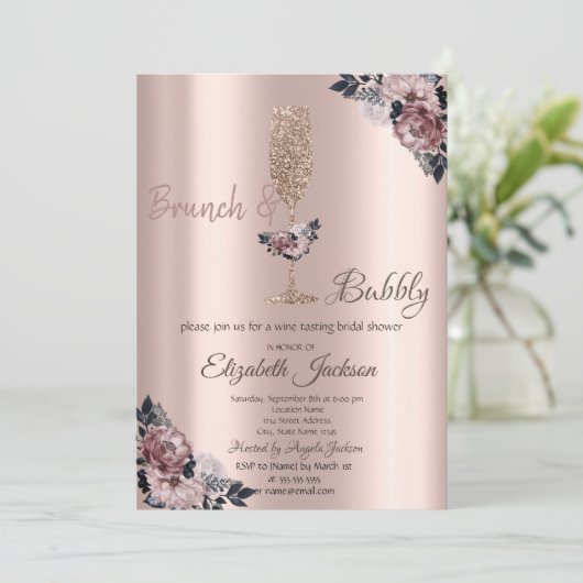 Vrijgezellenfeest Brunch & Bubble Floral Drift Kaart (Staand voorkant)