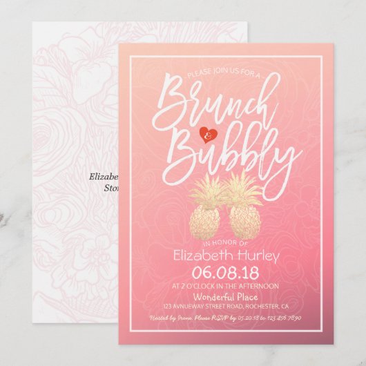 Vrijgezellenfeest Brunch Bubble Gold Pineapple Cou Kaart (Voorkant / Achterkant)