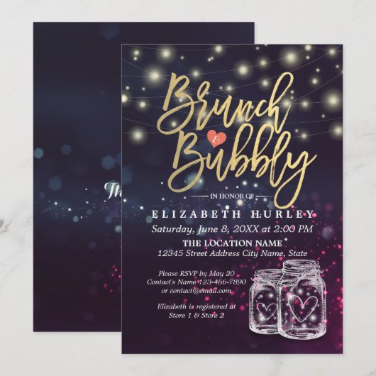 Vrijgezellenfeest Brunch Bubble Mason Jar Paars Li Kaart (Voorkant / Achterkant)