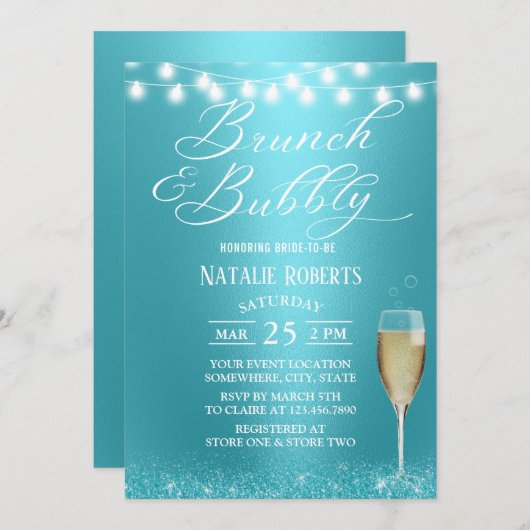 Vrijgezellenfeest Brunch & Bubble Modern Turquoise Kaart (Voorkant / Achterkant)