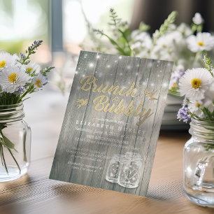 Vrijgezellenfeest Brunch Bubble Rustic Wood Mason  Kaart