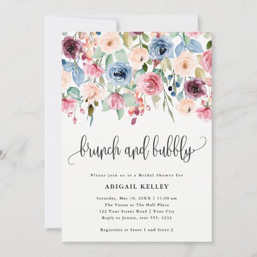 Vrijgezellenfeest Brunch & Bubble Waterverf Flower Kaart (Voorkant)