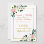 Vrijgezellenfeest Brunch Gold Pink Floral Invitati Kaart (Voorkant)