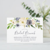 Vrijgezellenfeest Brunch, Navy & Champagne Flowers Kaart (Staand voorkant)