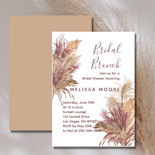 Vrijgezellenfeest Brunch Pampas Elegance Mauve Roz Kaart