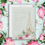 Vrijgezellenfeest Brunch Paris Franse Eiffeltoren Kaart<br><div class="desc">Viel je bruid-tot-ware \op een Parijse vrijgezellenfeest brunch en bloedige viering. Elegant vrijgezellenfeest luncheon nodigt de Fransen/Parisian uit om te vieren. Een gouden Eiffeltoren is omgeven door roze en witte rozen en groene eucalyptusbladeren en -bladeren. De gouden glitteraccenten eindigen met deze mooie uitnodiging. De achtergrondkleur van groene munt is aanpasbaar...</div>