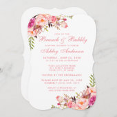 Vrijgezellenfeest Brunch Pink Floral Invitation Kaart (Voorkant / Achterkant)