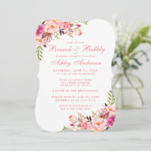 Vrijgezellenfeest Brunch Pink Floral Invitation Kaart (Staand voorkant)
