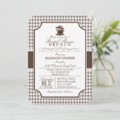 Vrijgezellenfeest Brunch; Taupe Houndstooth Kaart (Staand voorkant)