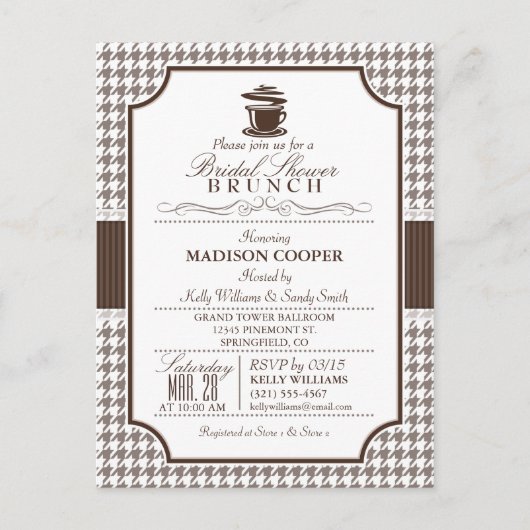 Vrijgezellenfeest Brunch; Taupe Houndstooth Uitnod Uitnodiging Briefkaart (Voorkant)