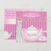 vrijgezellenfeest Brunch Teapot & Teacup Damask Kaart (Voorkant / Achterkant)