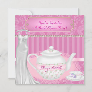 vrijgezellenfeest Brunch Teapot & Teacup Damask Kaart