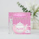 vrijgezellenfeest Brunch Teapot & Teacup Damask Kaart (Staand voorkant)