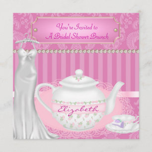 vrijgezellenfeest Brunch Teapot & Teacup Damask Kaart