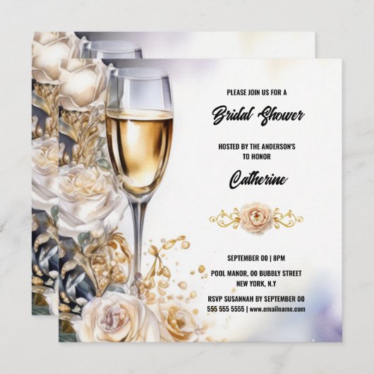 Vrijgezellenfeest bubbelige witte roos waterverf e feestdagenkaart (Voorkant / Achterkant)