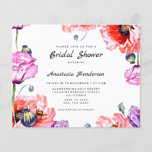 Vrijgezellenfeest budget/papaverbloemen. flyer (Voorkant)