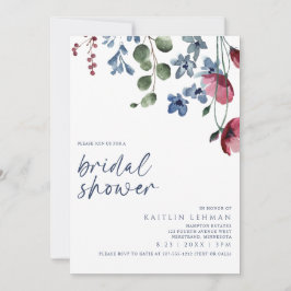 Vrijgezellenfeest Burgundy & Blue Wildflower Kaart