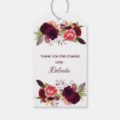 Vrijgezellenfeest burgundy boho florals bedankt cadeaulabel (Achterkant)